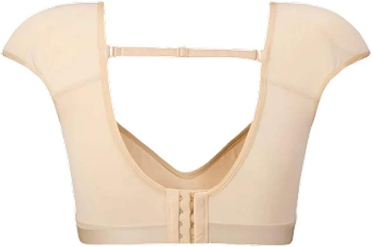 2 in 1 Built-in Hide Shoulder Pad Shirts for Women Undershirts Body Shaper Tank Top Vest Short Sleeves (M,Beige)