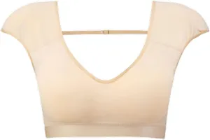 2 in 1 Built-in Hide Shoulder Pad Shirts for Women Undershirts Body Shaper Tank Top Vest Short Sleeves (M,Beige)