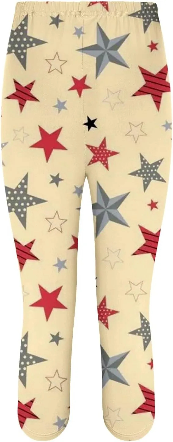 4th of July Capri Leggings for Women Summer High Waist American Flag Yoga Pants Patriotic Cropped Trousers with Pockets