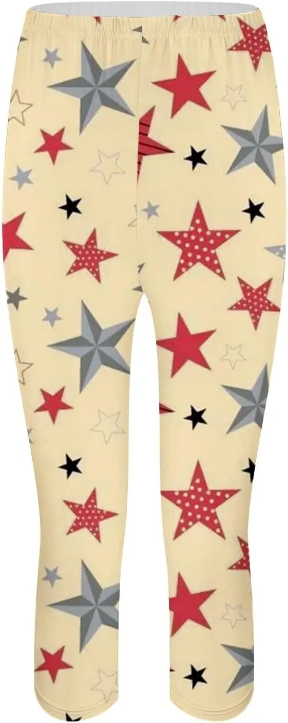 4th of July Capri Leggings for Women Summer High Waist American Flag Yoga Pants Patriotic Cropped Trousers with Pockets
