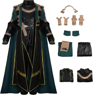Adult Loki Cosplay Deluxe Battle Uniform Full Set Loki Green Cloak Coat Pants Halloween Outfits