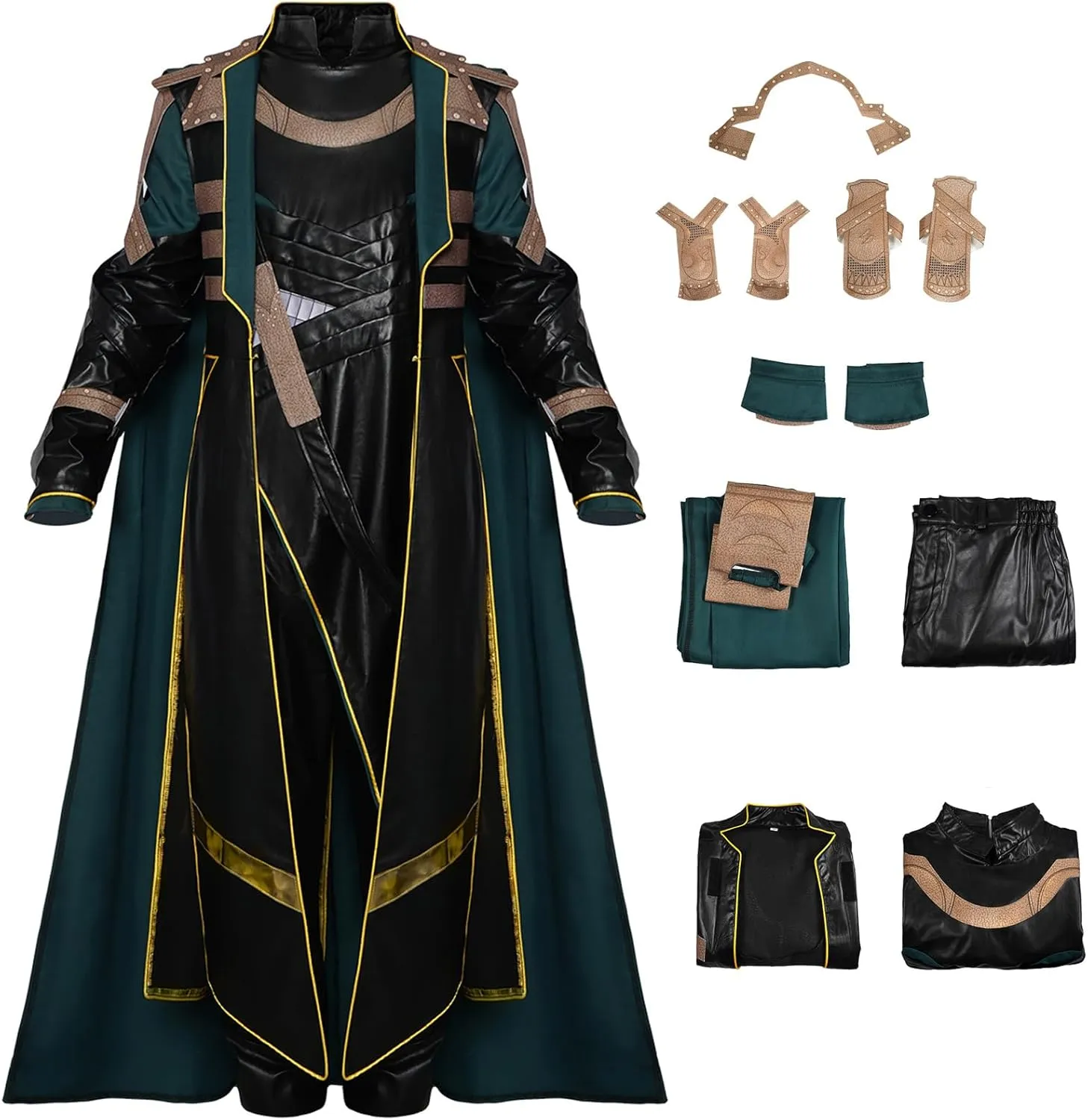 Adult Loki Cosplay Deluxe Battle Uniform Full Set Loki Green Cloak Coat Pants Halloween Outfits