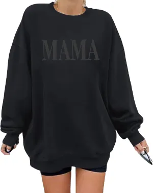 AIIWEIS Oversized Mama Sweatshirt for Women Mom Letter Print Pullover Tops Casual Crewneck Long Sleeve Shirt