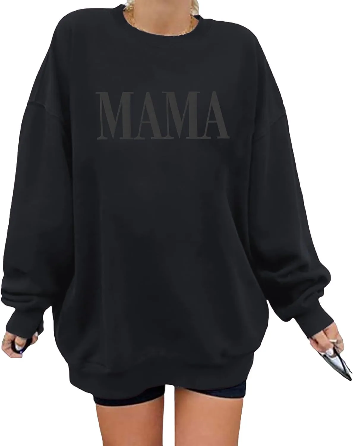 AIIWEIS Oversized Mama Sweatshirt for Women Mom Letter Print Pullover Tops Casual Crewneck Long Sleeve Shirt