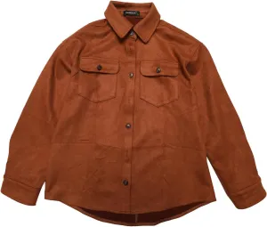 Allegra K Faux Suede Jacket for Women's Turn-Down Collar Long Sleeve Casual Button Down Shirt Top