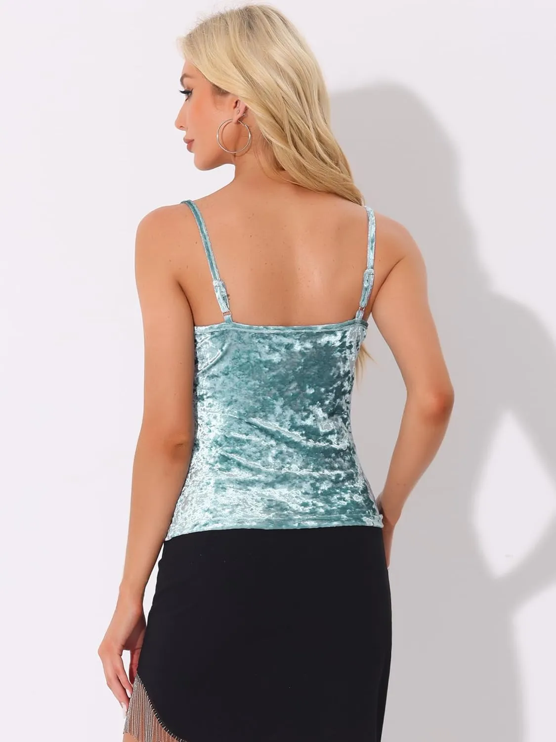 Allegra K Party Cami Top for Women's Velvet Zip Up Spaghetti Strap Halloween Sleeveless Tank Tops