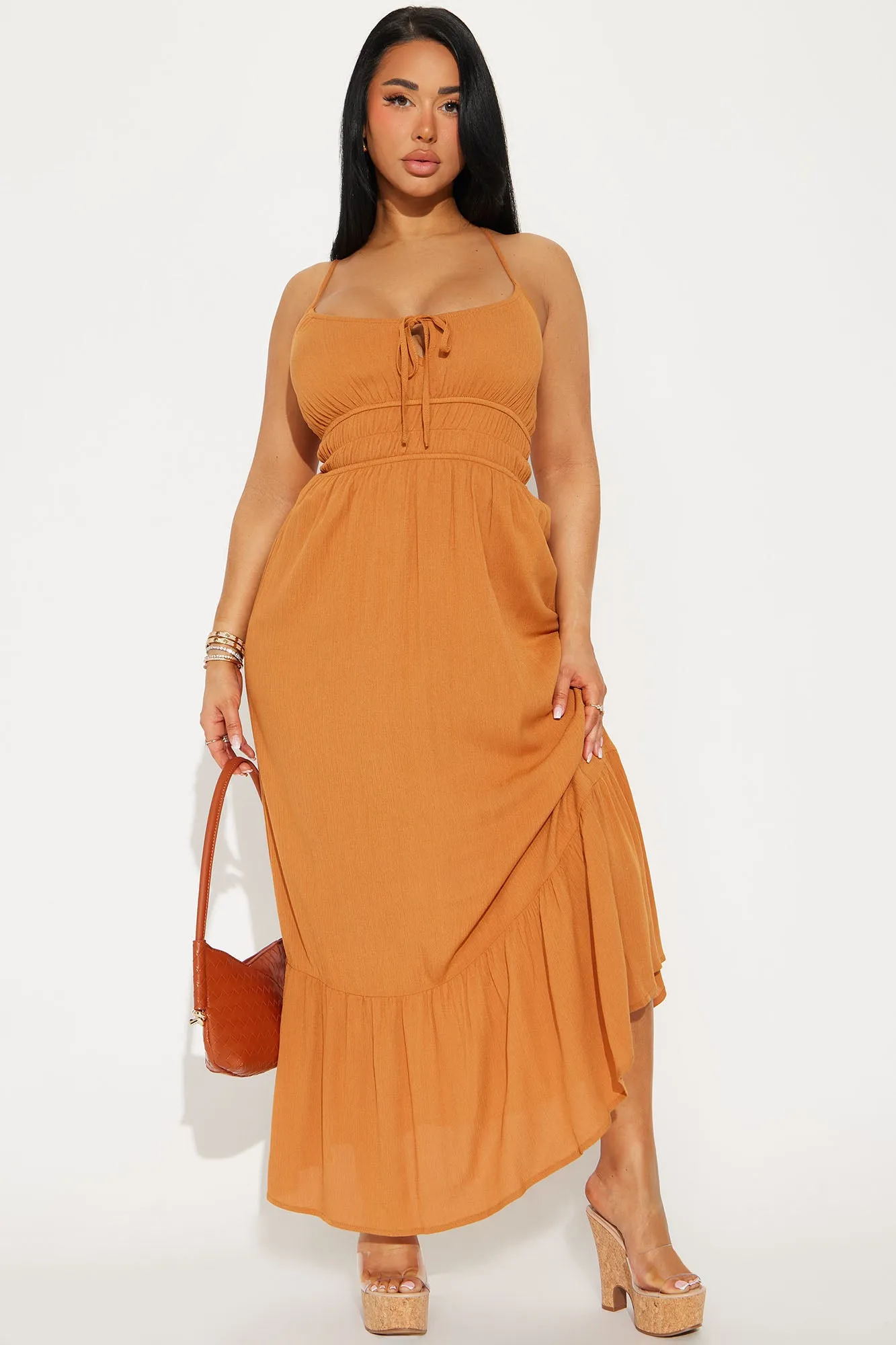 Amber Flowy Maxi Dress - Cognac