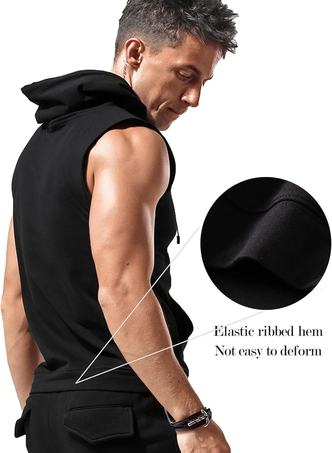 Amussiar Men's Workout Hooded Tank Tops Sleeveless Gym Training Hoodies Bodybuilding Muscle Cut Off T Shirt