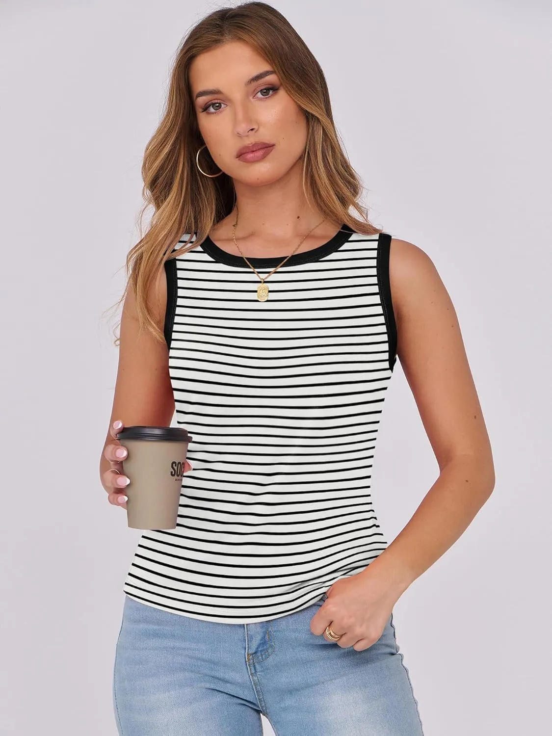 ANRABESS Tank Tops for Women 2025 Summer Casual Crew Neck Color Block Basic Sleeveless T Shirt Fashion Teen Girls Outfits