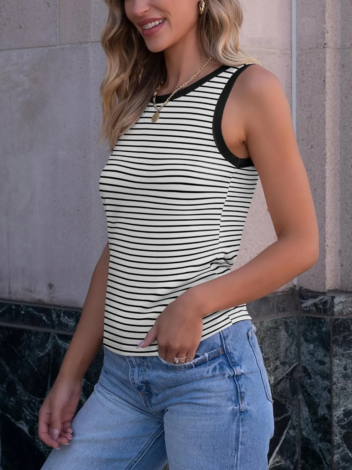ANRABESS Tank Tops for Women 2025 Summer Casual Crew Neck Color Block Basic Sleeveless T Shirt Fashion Teen Girls Outfits