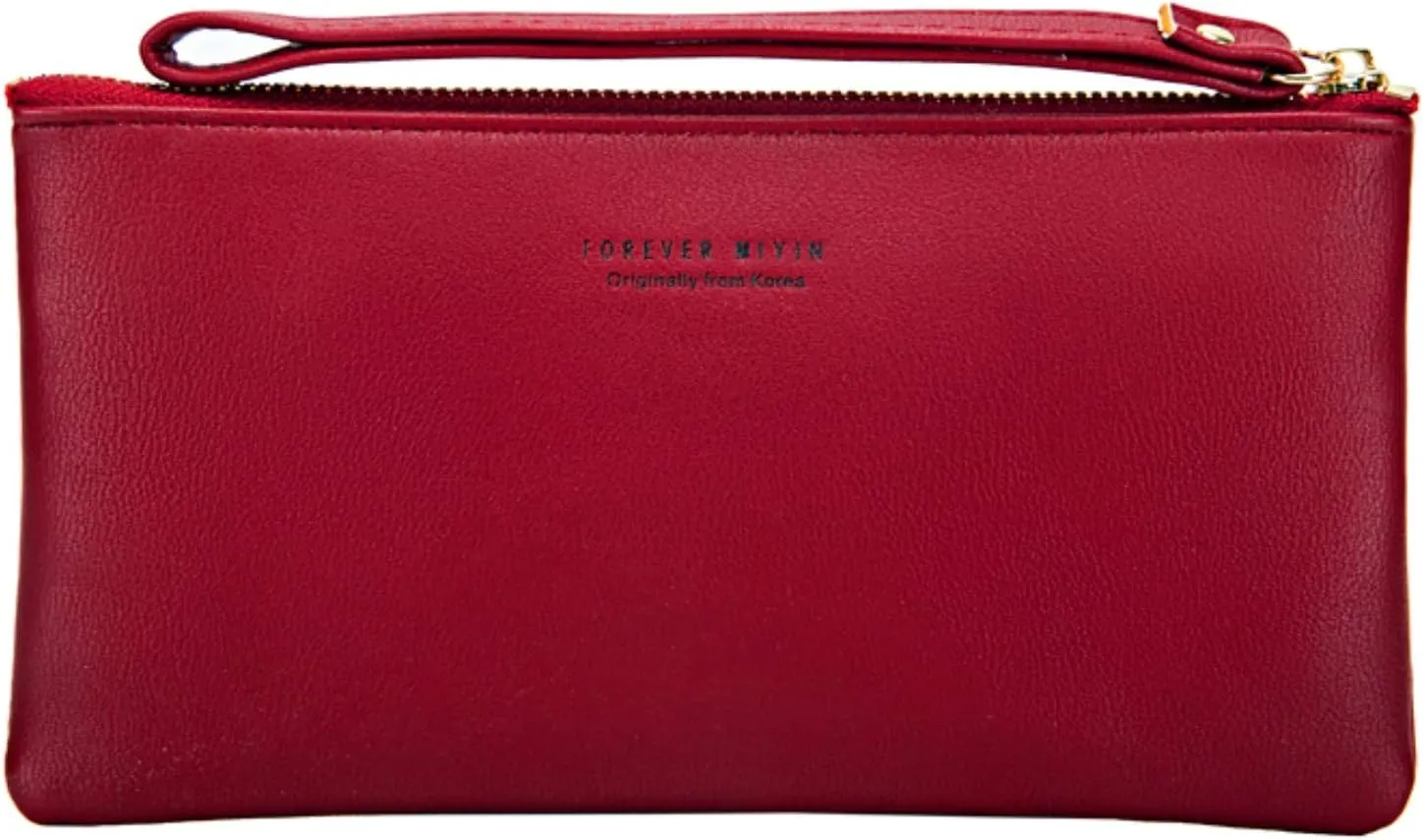 Aslana Women Faux Leather Long Wallet Wristlet Handbag with Touch Screen Clear Phone Window (Burgundy)