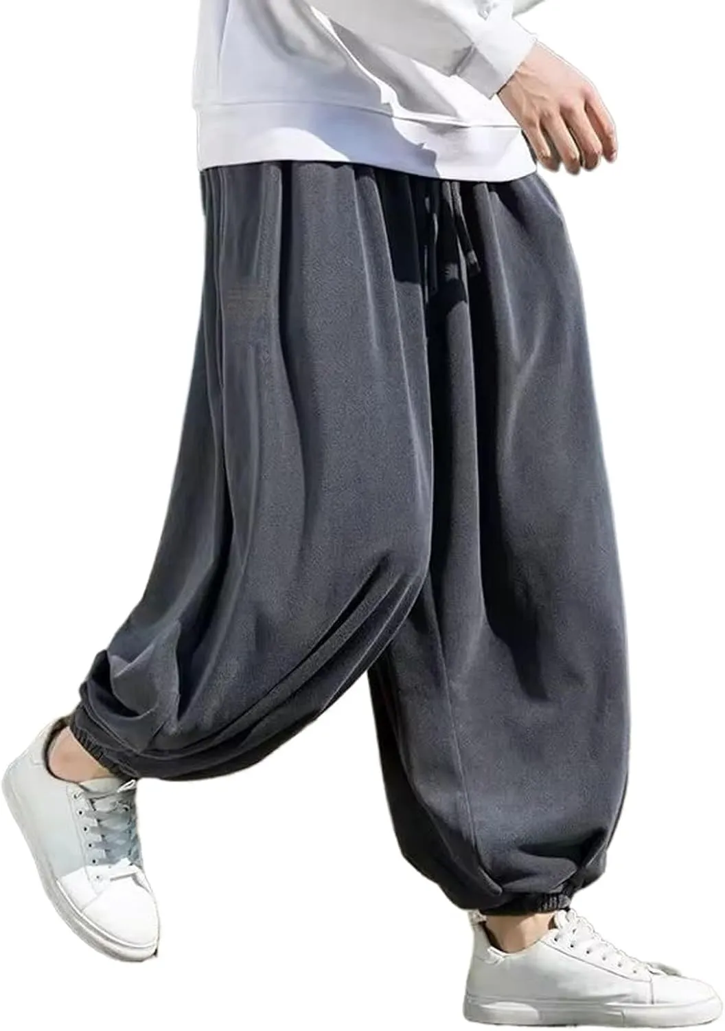 Autumn Winter Men Retro Harem Pants Male Solid Color Wide Leg Pants Harajuku Jogging Trousers