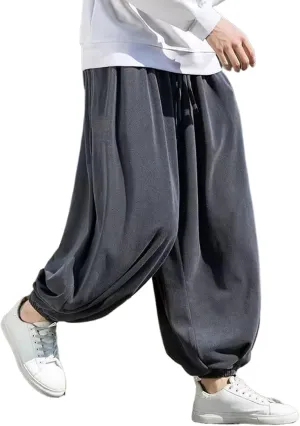 Autumn Winter Men Retro Harem Pants Male Solid Color Wide Leg Pants Harajuku Jogging Trousers