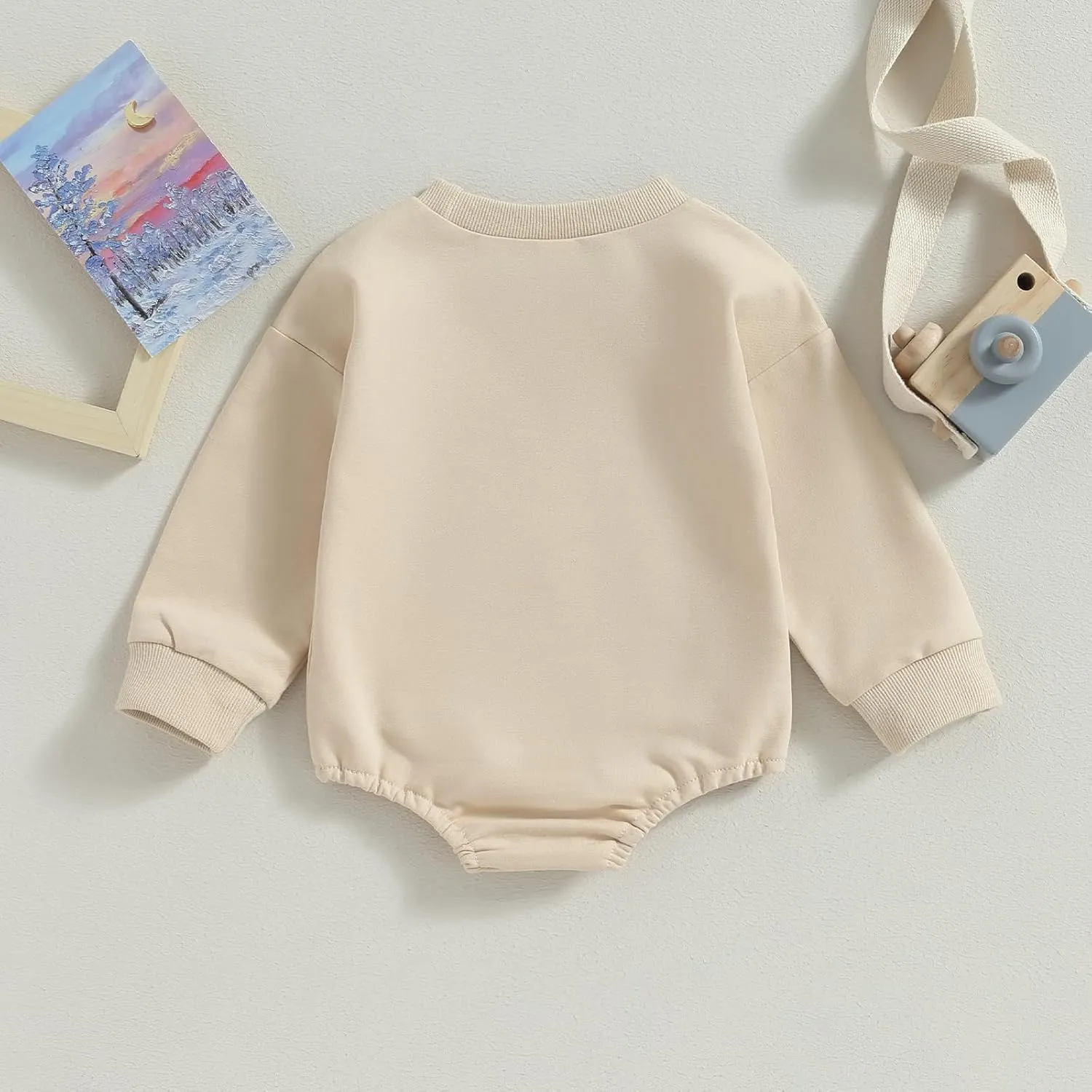 Baby Girl Boy Solid Sweatshirt Bubble Romper Crewneck Bodysuit Pullover Tops Oversized Newborn Sweater Romper Outfit
