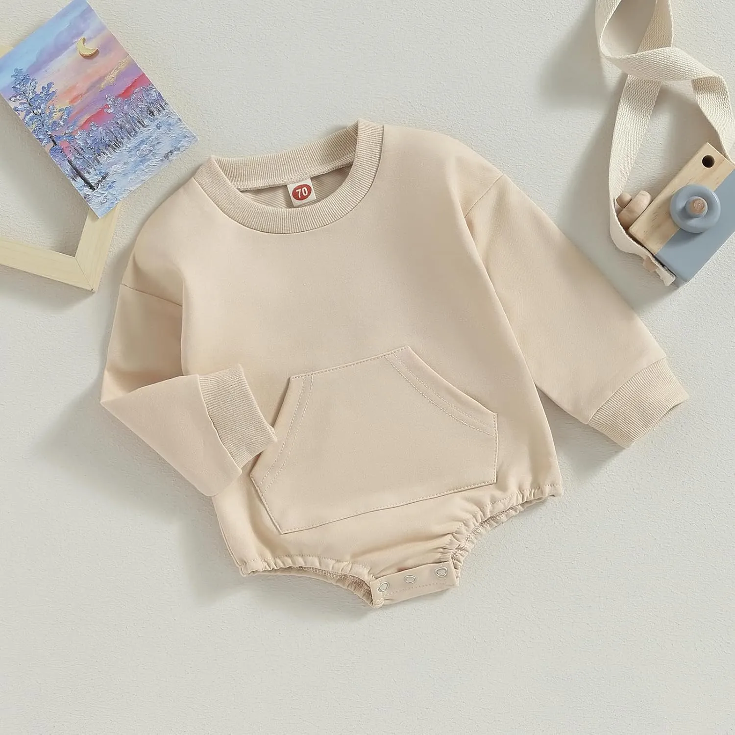 Baby Girl Boy Solid Sweatshirt Bubble Romper Crewneck Bodysuit Pullover Tops Oversized Newborn Sweater Romper Outfit