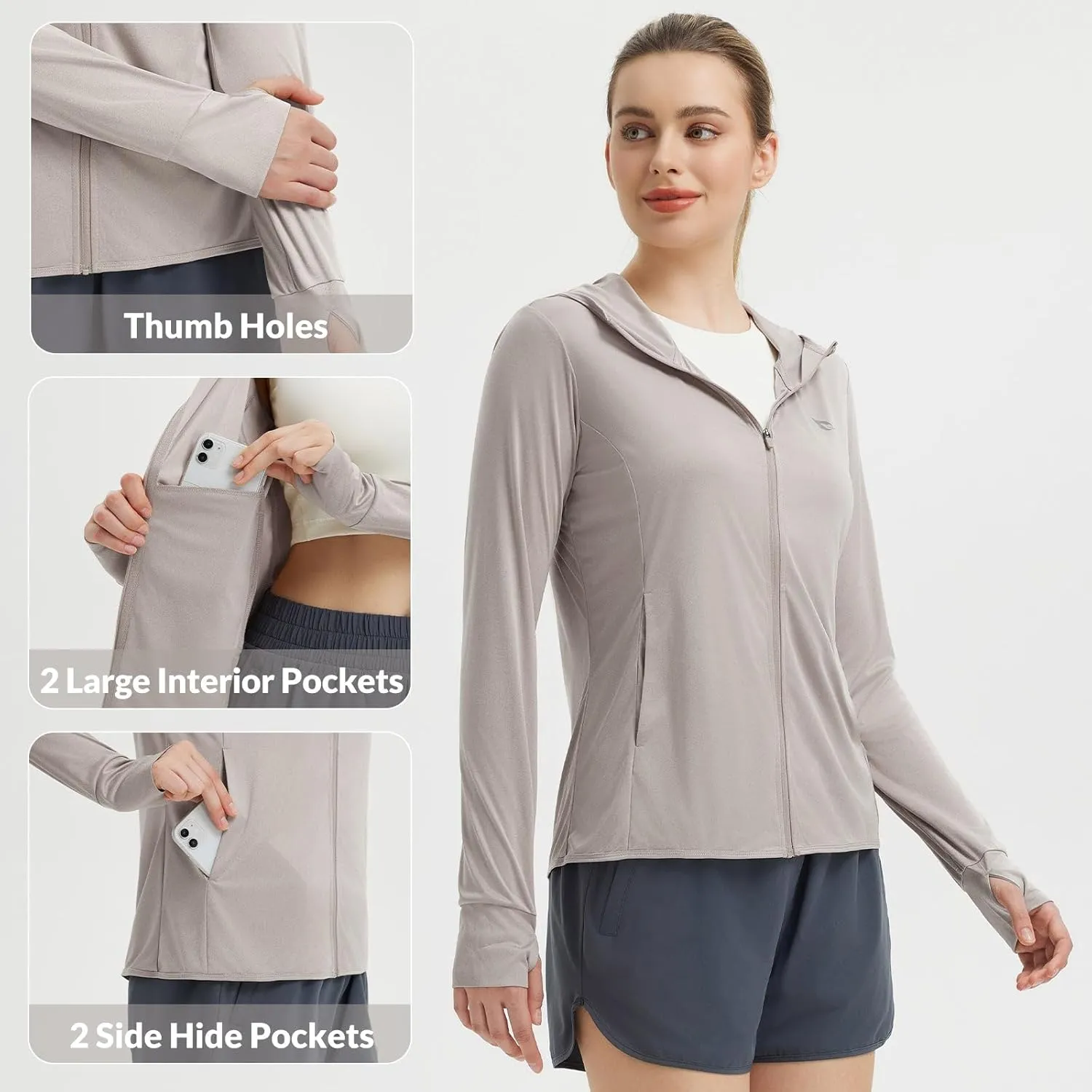 baleaf Women's UPF 50  Sun Protection Shirts SPF Jacket UV Cooling Hoodie Long Sleeve Summer Clothing for Outdoor Hiking