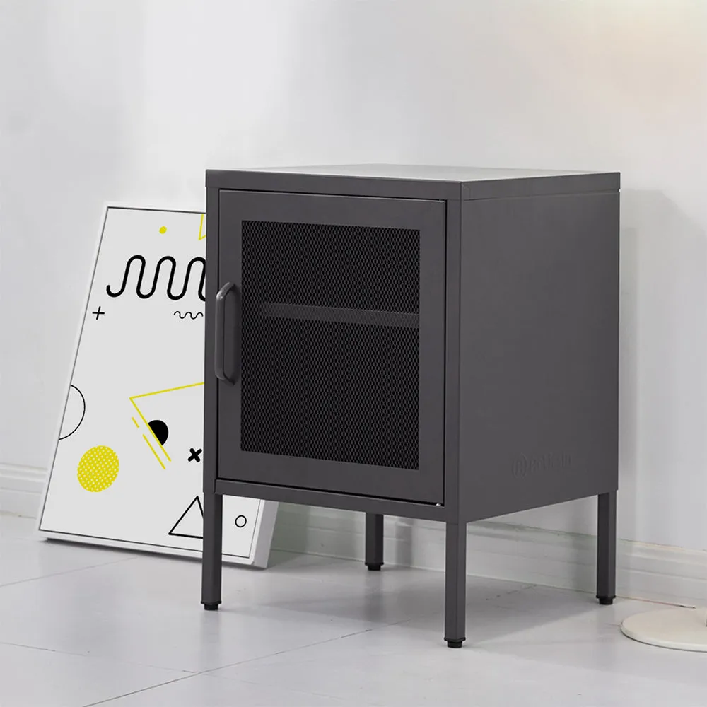 Banff Bedside Table Mesh Door Cabinet - Black