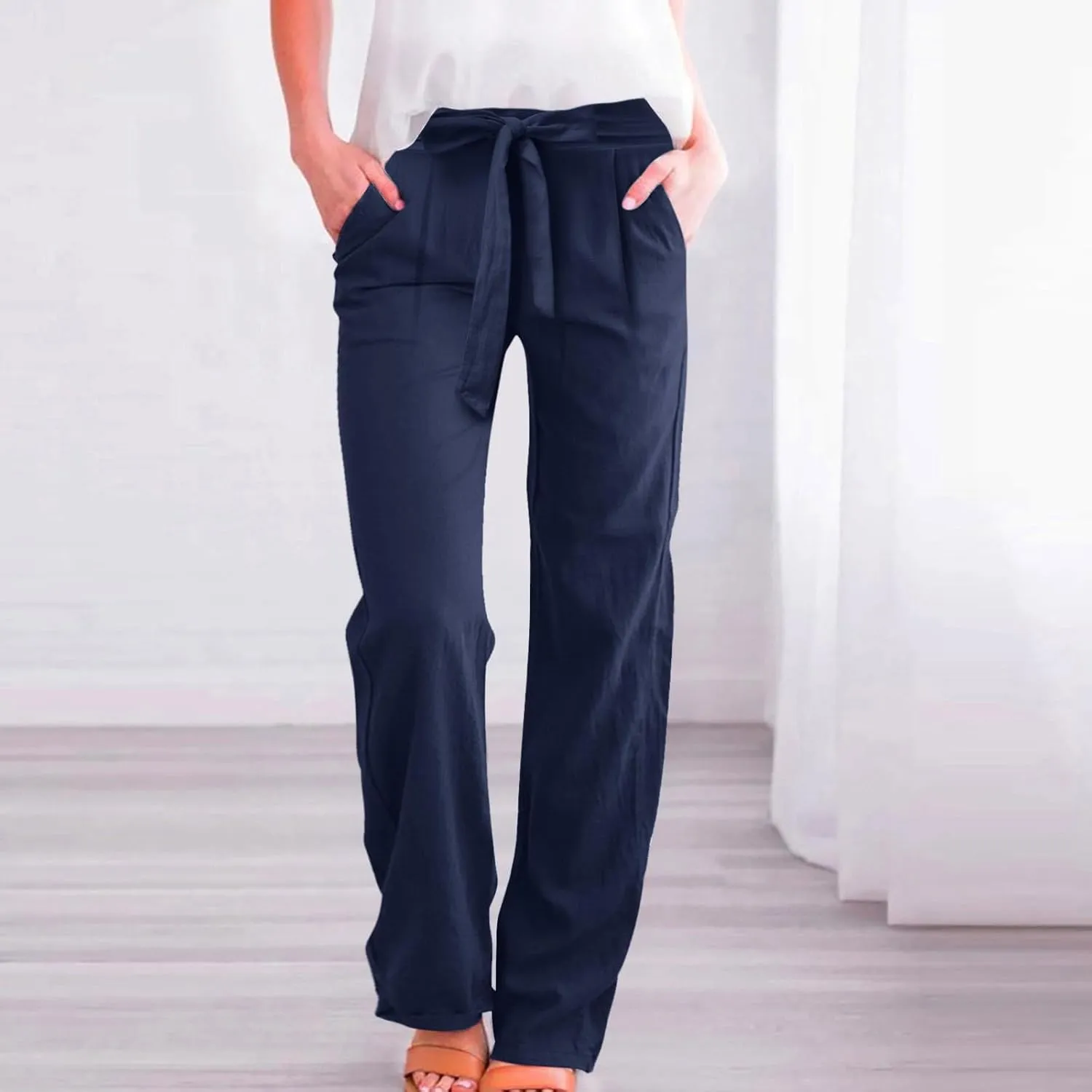 Barrel Pants for Women Winter Linen Beach Jeans with Pockets High Waisted High Waisted