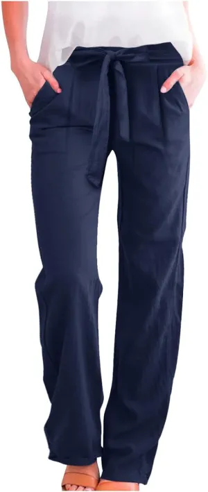 Barrel Pants for Women Winter Linen Beach Jeans with Pockets High Waisted High Waisted