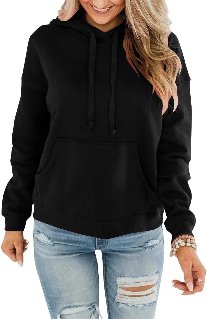 BeadChica Womens Casual Hoodies Crew Neck Long Sleeve Sweatshirts With Pocket Lightweight Pullover Tops