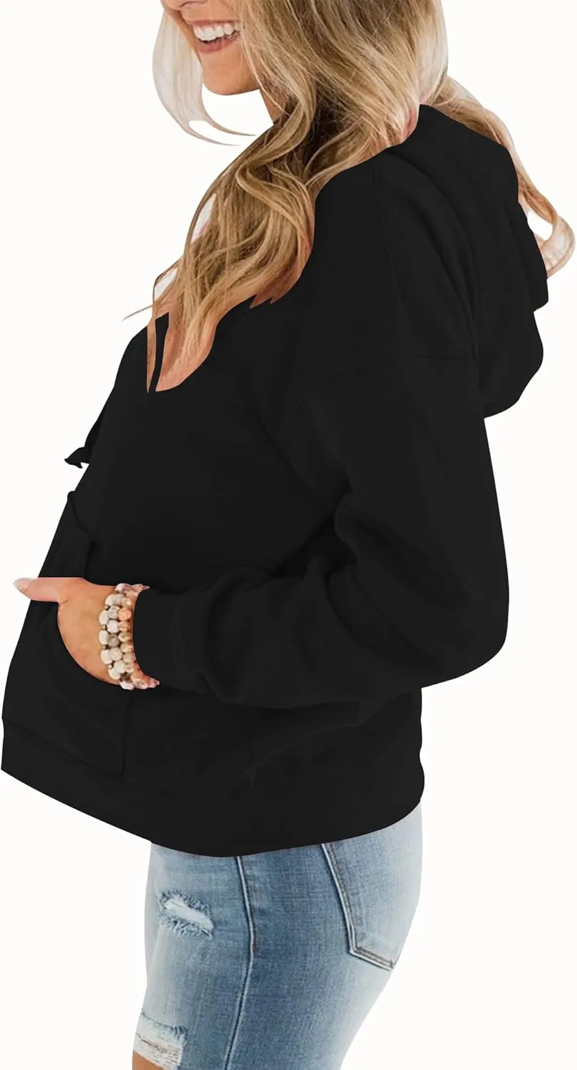 BeadChica Womens Casual Hoodies Crew Neck Long Sleeve Sweatshirts With Pocket Lightweight Pullover Tops