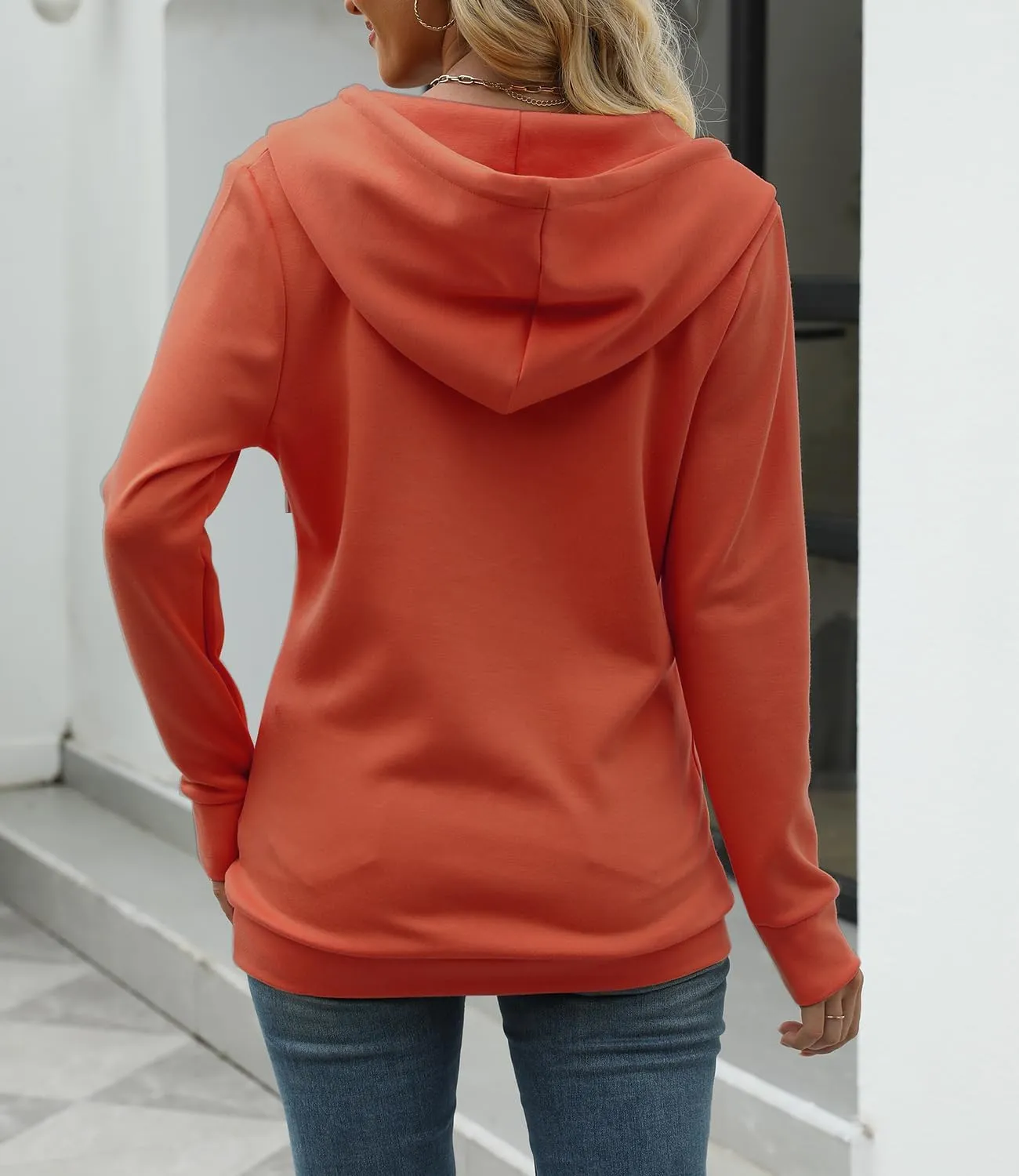 BEUFRI Hoodies for Women Casual Long Sleeve Solid Pullover Tops Loose Sweatshirt with Pocket