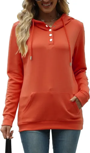 BEUFRI Hoodies for Women Casual Long Sleeve Solid Pullover Tops Loose Sweatshirt with Pocket