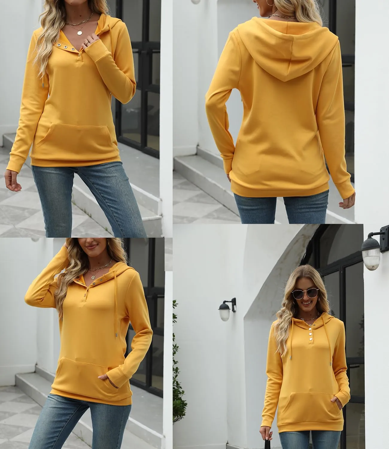 BEUFRI Hoodies for Women Casual Long Sleeve Solid Pullover Tops Loose Sweatshirt with Pocket