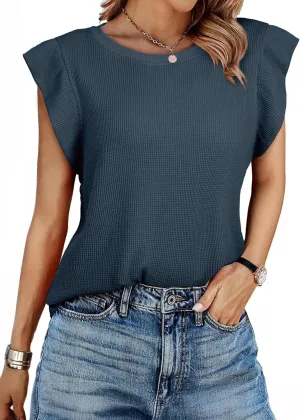 BLENCOT Tank Top for Women Trendy Sleeveless Loose Ruffle Sleeve Casual Waffle Basic Summer Spring Tops