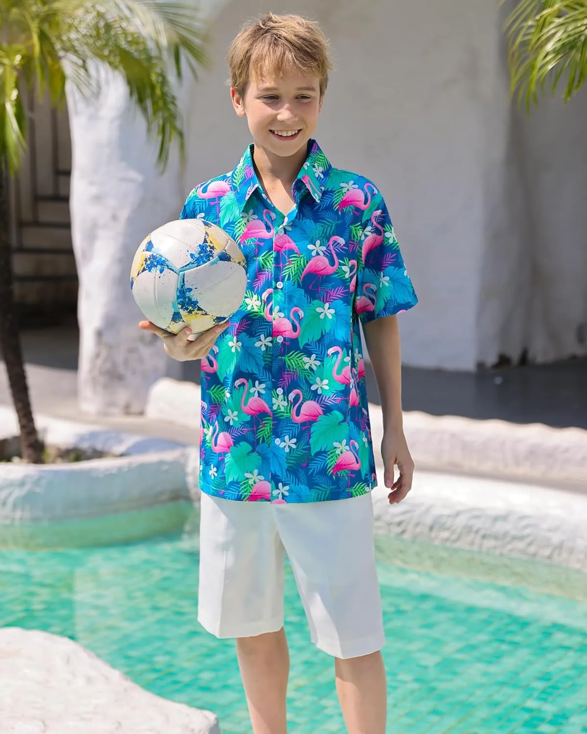 Boy's Button Down Hawaiian Shirts Short Sleeve Cool Cartoon Print Aloha Dress Tops T-Shirt for Kids 7-12T