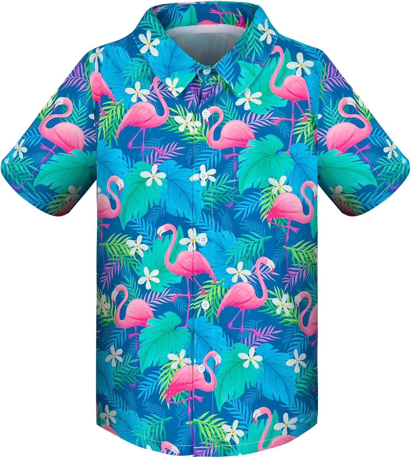Boy's Button Down Hawaiian Shirts Short Sleeve Cool Cartoon Print Aloha Dress Tops T-Shirt for Kids 7-12T