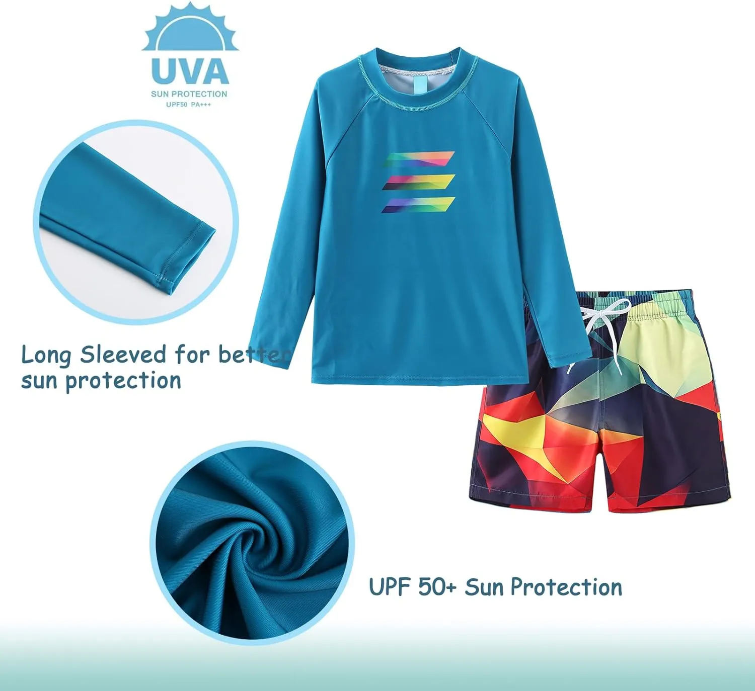 Boys Rash Guard Swimsuits Set for Boys 2 Piece Long Sleeve Swim Shirts Quick Dry Bathing Suits with Trunks