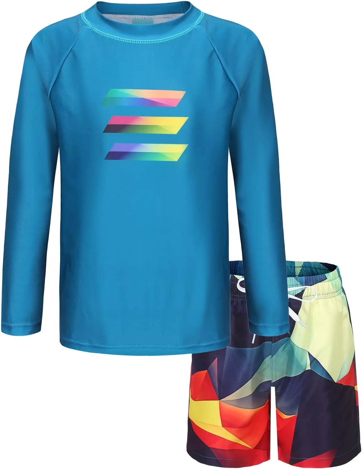 Boys Rash Guard Swimsuits Set for Boys 2 Piece Long Sleeve Swim Shirts Quick Dry Bathing Suits with Trunks