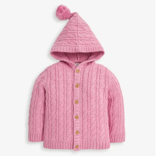 Cable Hooded Cardigan Pink by JoJo Maman Bebe