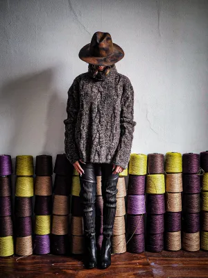 Cable knit funnel neck sweater - tortoishell