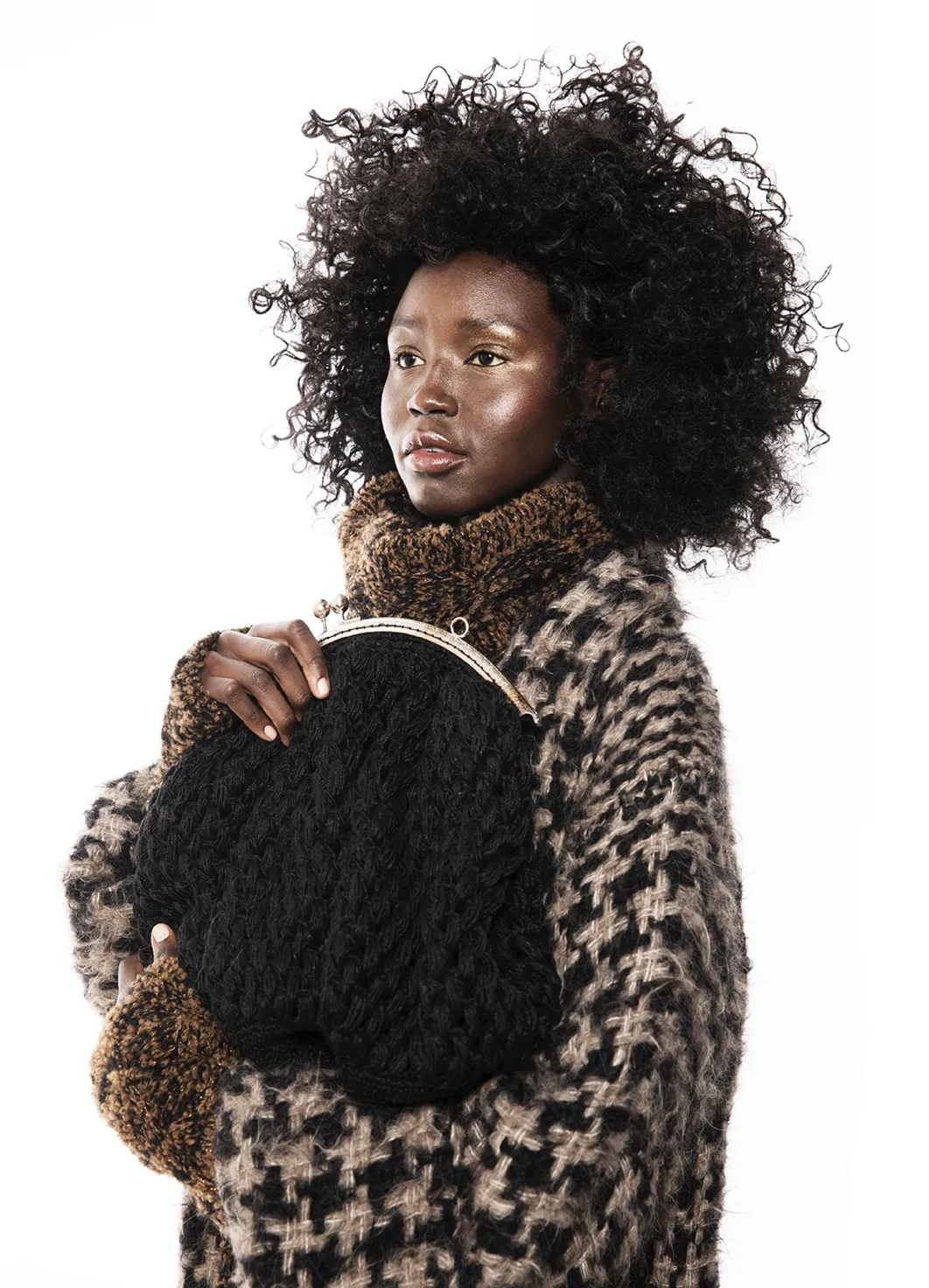 Cable knit funnel neck sweater - tortoishell