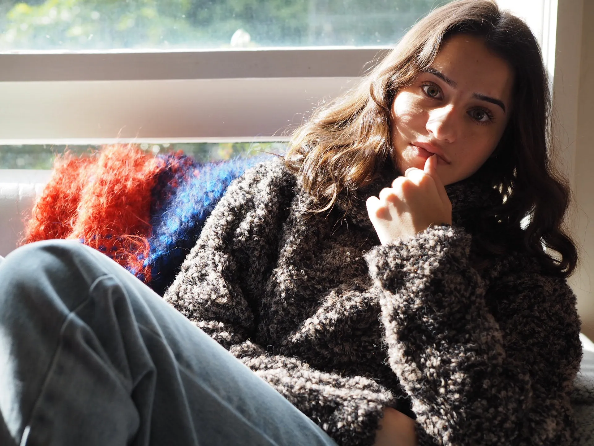 Cable knit funnel neck sweater - tortoishell