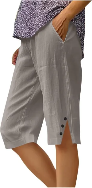 Capri Pants for Women 2025 Knee Length Cotton Linen Capris Summer Straight Leg Loose Beach Bermuda Shorts with Pocket