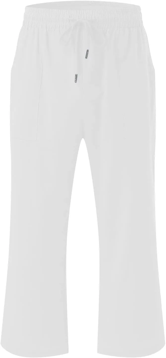 Capri Pants for Women 2025 Summer Drawstring Elastic High Waist Casual Capris Straight Wide Leg Cotton Linen Pants