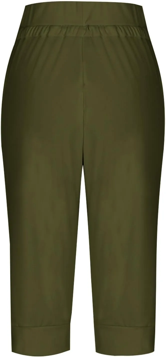 Capri Pants for Women Summer Casual High Waisted Drawstring Capris Dressy Lightweight Trendy Leggings with Pockets
