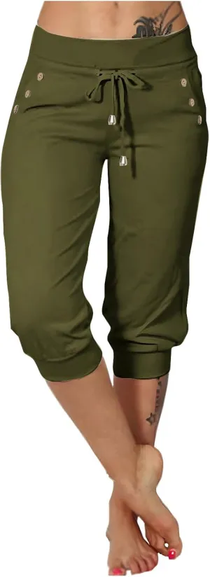 Capri Pants for Women Summer Casual High Waisted Drawstring Capris Dressy Lightweight Trendy Leggings with Pockets