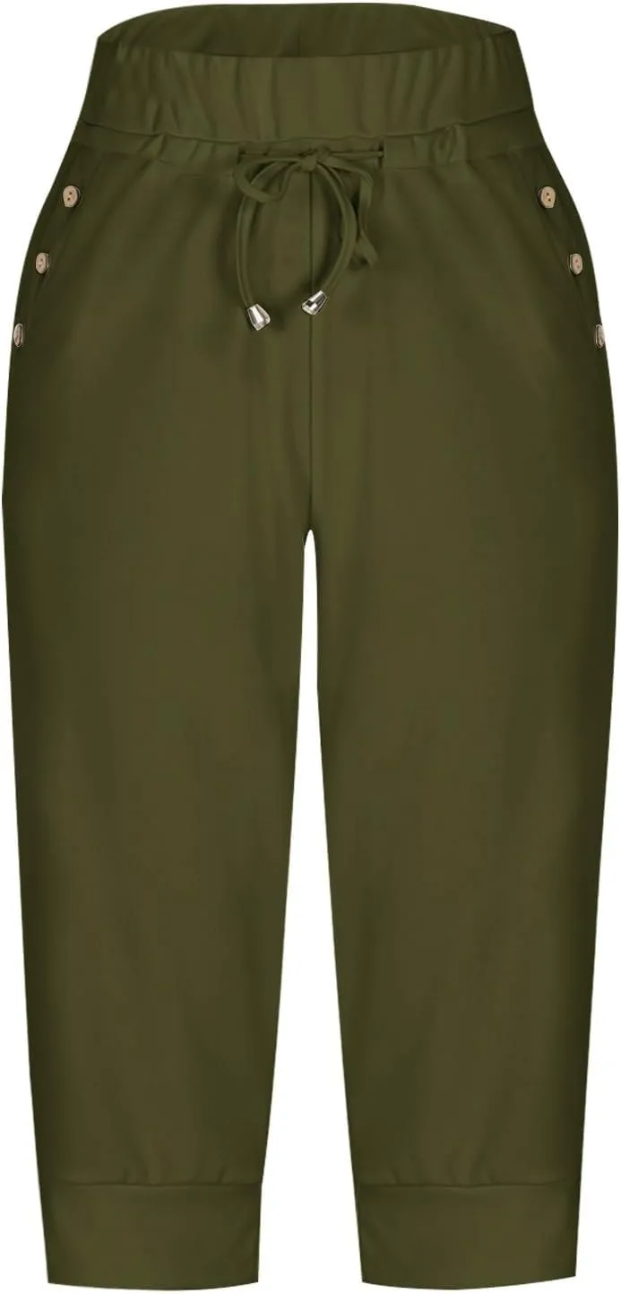 Capri Pants for Women Summer Casual High Waisted Drawstring Capris Dressy Lightweight Trendy Leggings with Pockets