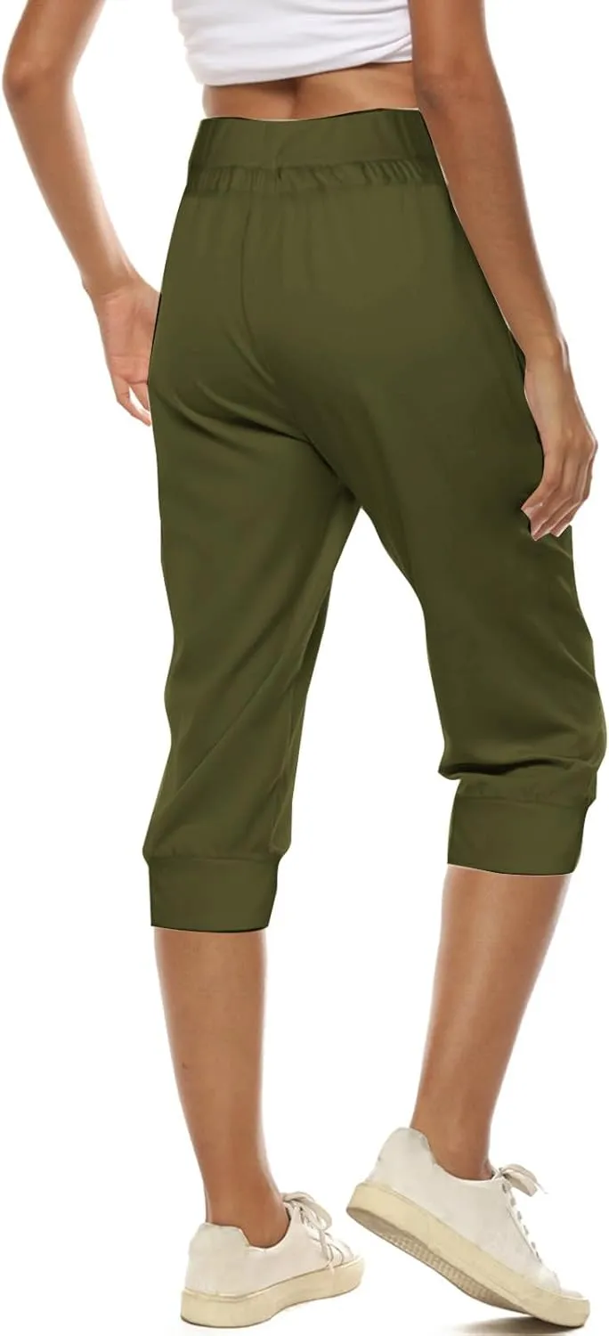 Capri Pants for Women Summer Casual High Waisted Drawstring Capris Dressy Lightweight Trendy Leggings with Pockets