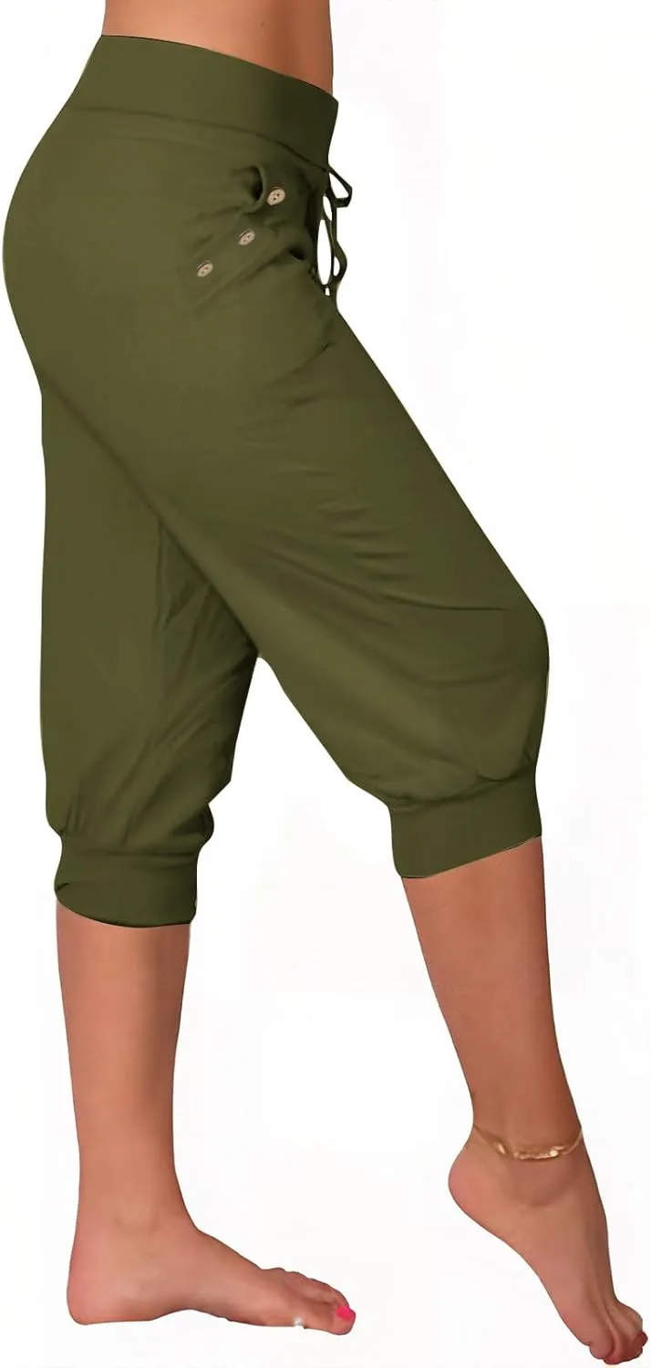 Capri Pants for Women Summer Casual High Waisted Drawstring Capris Dressy Lightweight Trendy Leggings with Pockets