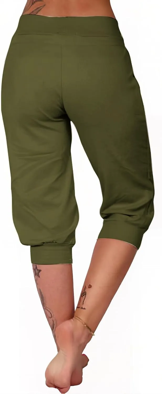 Capri Pants for Women Summer Casual High Waisted Drawstring Capris Dressy Lightweight Trendy Leggings with Pockets