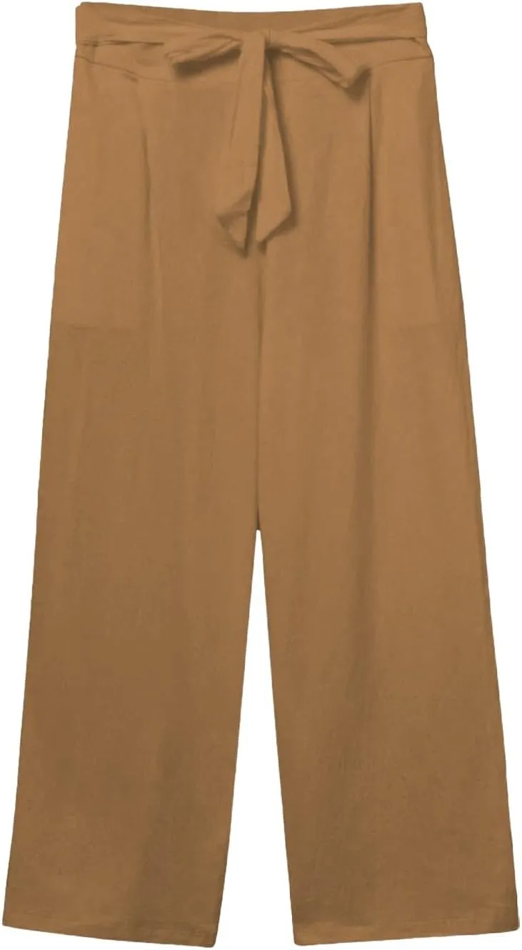 Capris Pants for Women Cotton Linen Casual Summer 2025 Straight Wide Leg Drawstring Elastic Waist Cropped Trouser