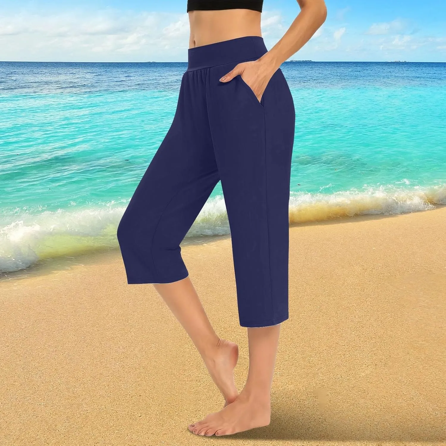 Capris Pants for Women Summer Casual Workout Capri Yoga Pants Straight Leg Exercise 2025 Yoga Pants with Pockets