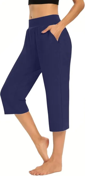 Capris Pants for Women Summer Casual Workout Capri Yoga Pants Straight Leg Exercise 2025 Yoga Pants with Pockets