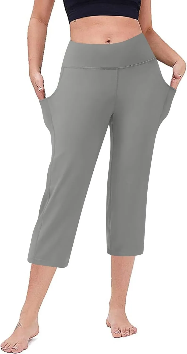 Cargo Pants Women, Casual Capri Pants Wide Leg High Waist with Pockets