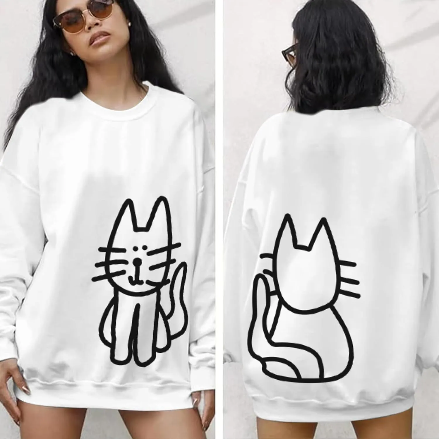 Cat Sweatshirts for Women Graphic Oversized Sweatshirt Funny Long Sleeve Shirt Cute Pullover Fleece Hoodie Tops
